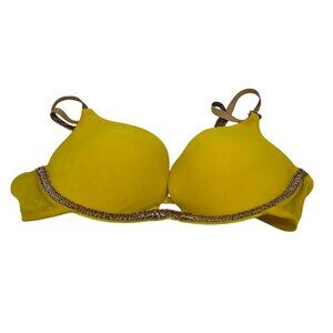 Victoria's Secret Womens Very Sexy Push-Up Bra Size 34B Yellow Leopard Trim Y2K